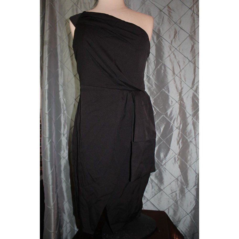 NWT! Elia Cher Women Large Black One Shoulder Above the Knee Cocktail‎ Dress